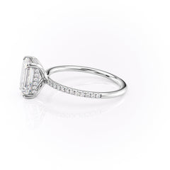 Cascade Steps 1.86 Carat VVS Lab-Grown Emerald Hidden Halo Pave Engagement Ring in 18K White Gold Left View