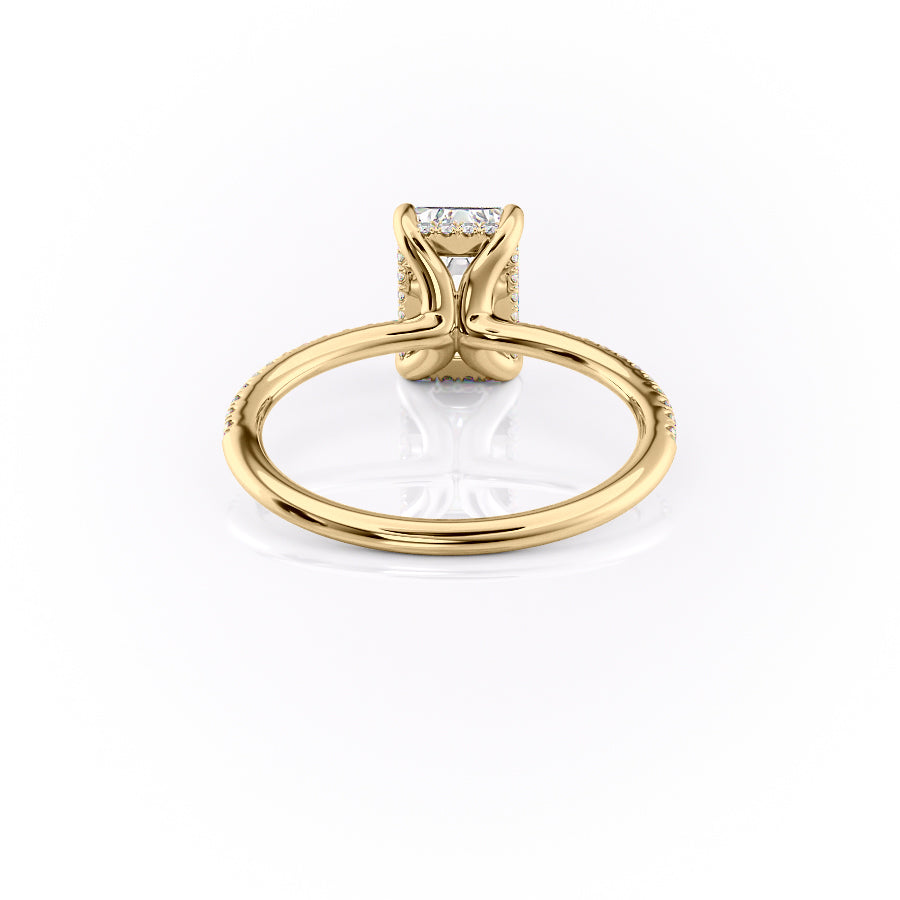 Cascade Steps 1.86 Carat VVS Lab-Grown Emerald Hidden Halo Pave Engagement Ring in 18K Yellow Gold Back View 
