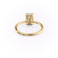 Cascade Steps 1.86 Carat VVS Lab-Grown Emerald Hidden Halo Pave Engagement Ring in 18K Yellow Gold Back View 