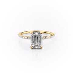 Cascade Steps 1.86 Carat VVS Lab-Grown Emerald Hidden Halo Pave Engagement Ring in 18K Yellow Gold Front View 
