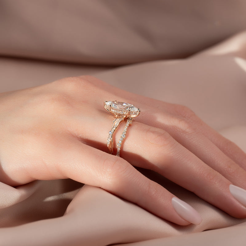 Celeste Arrow VVS1 Lab-Grown Half Eternity Wedding Band in 18K Yellow Gold Hand View