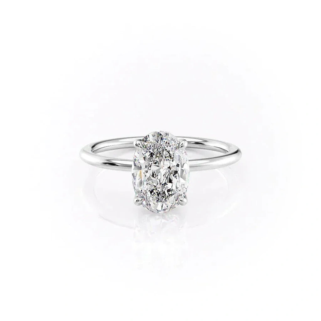 Celeste Oval 2 Carat VVS1 Lab-Grown Solitaire Engagement Ring in 18K White Gold Front View