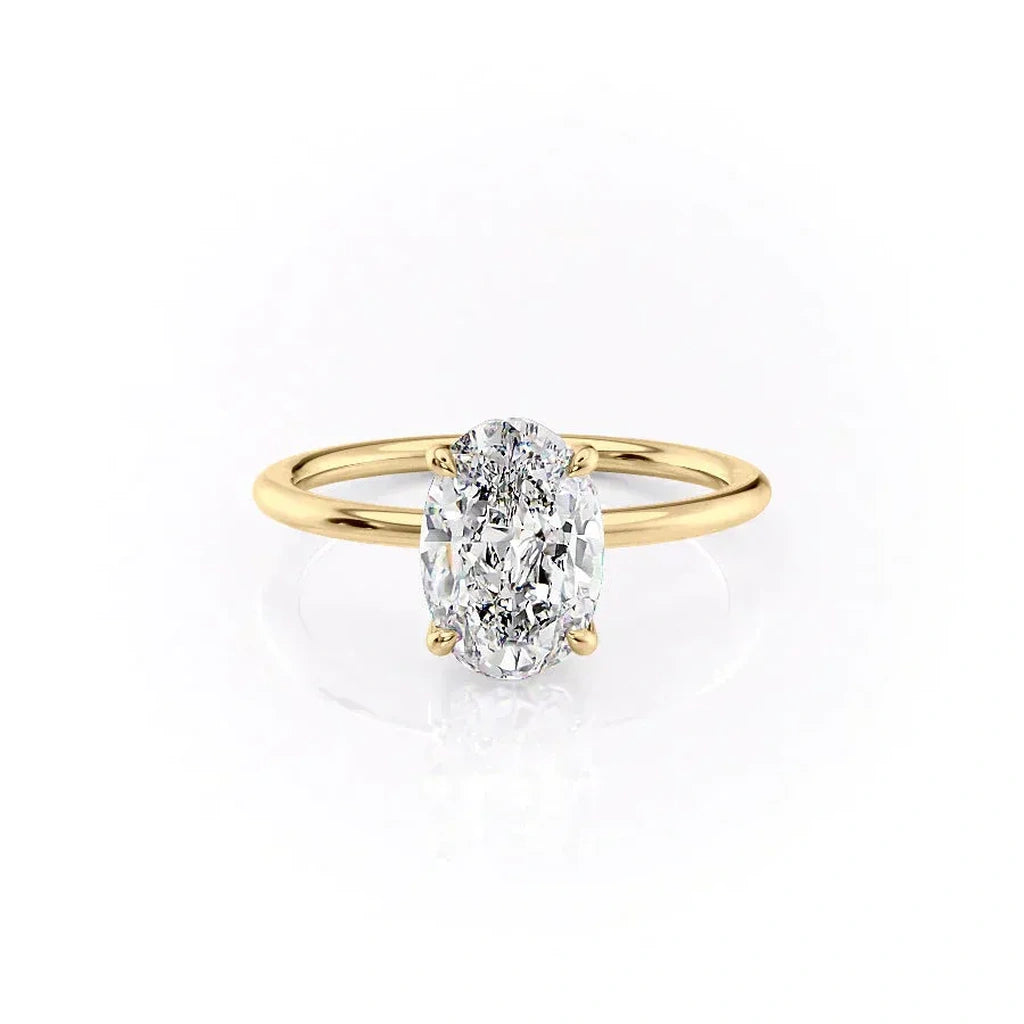 Celeste Oval 2 Carat VVS1 Lab-Grown Solitaire Engagement Ring in 18K Yellow Gold Front View