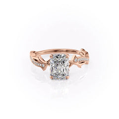 Celestia Arc 2.26 Carat VVS Lab-Grown Radiant Three Stone Pavé Engagement Ring in 18K Rose Gold Front View