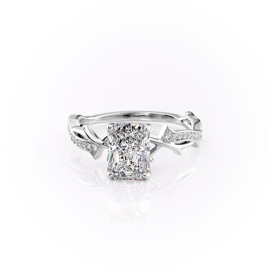 Celestia Arc 2.26 Carat VVS Lab-Grown Radiant Three Stone Pavé Engagement Ring in 18K White Gold Front View
