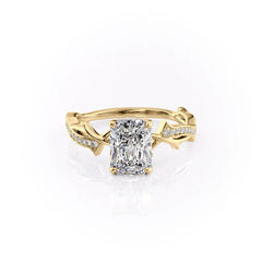 Celestia Arc 2.26 Carat VVS Lab-Grown Radiant Three Stone Pavé Engagement Ring in 18K Yellow Gold Front View