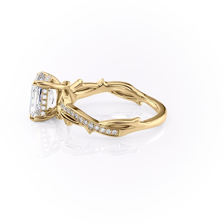 Celestia Arc 2.26 Carat VVS Lab-Grown Radiant Three Stone Pavé Engagement Ring in 18K Yellow Gold Left View