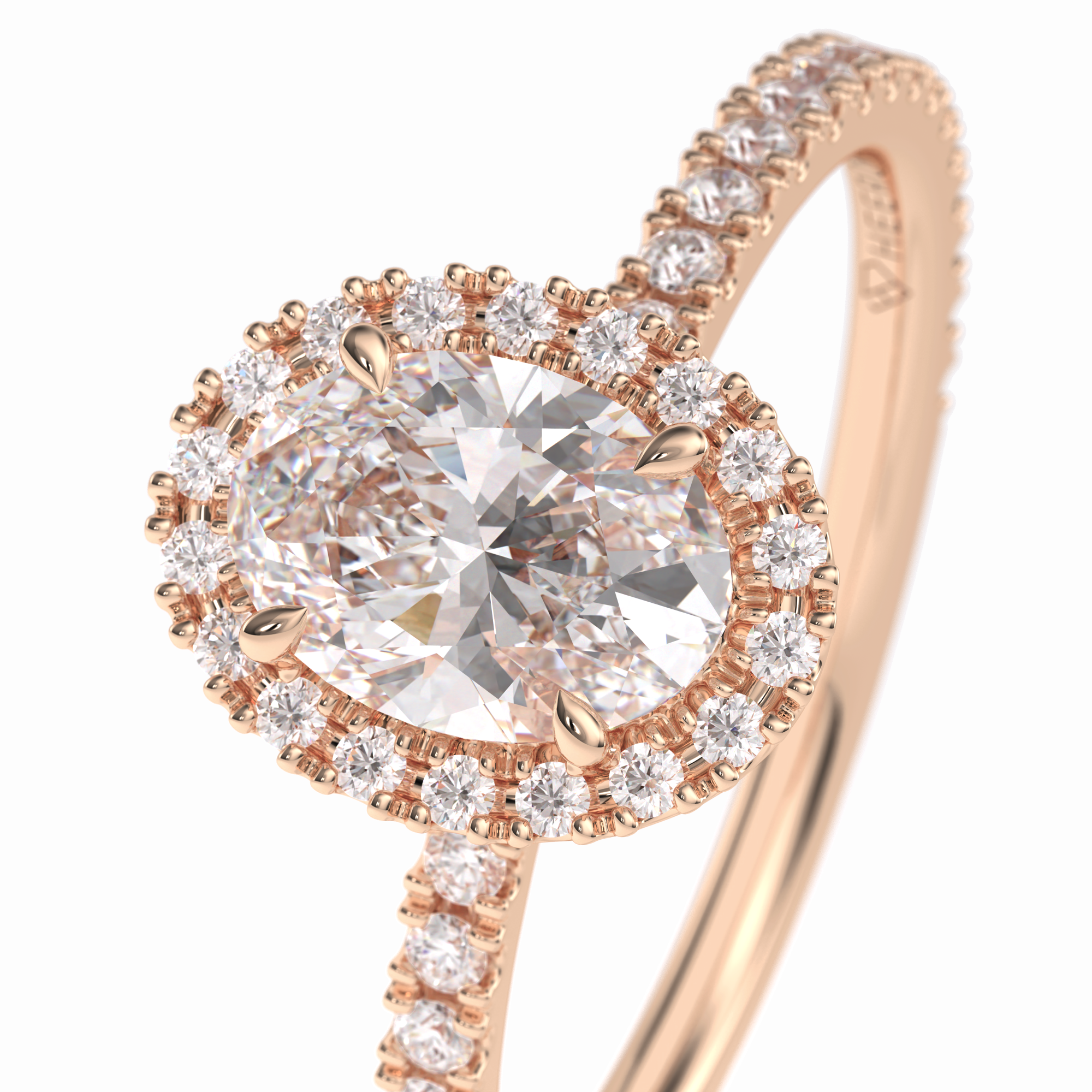 Celestial 0.75 Carat Oval VS1 Lab-Grown Halo Engagement Ring in 18k Rose Gold