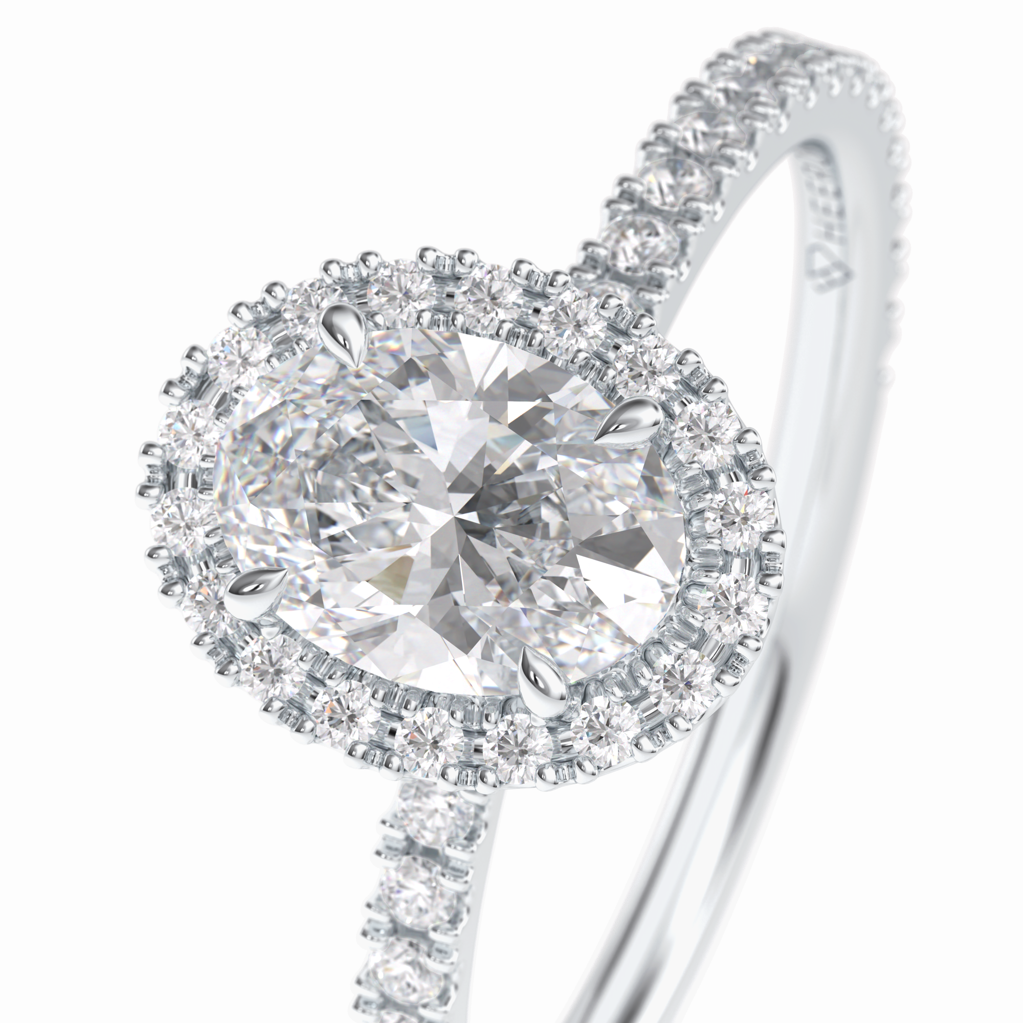 Celestial 0.75 Carat Oval VS1 Lab-Grown Halo Engagement Ring in 18k White Gold