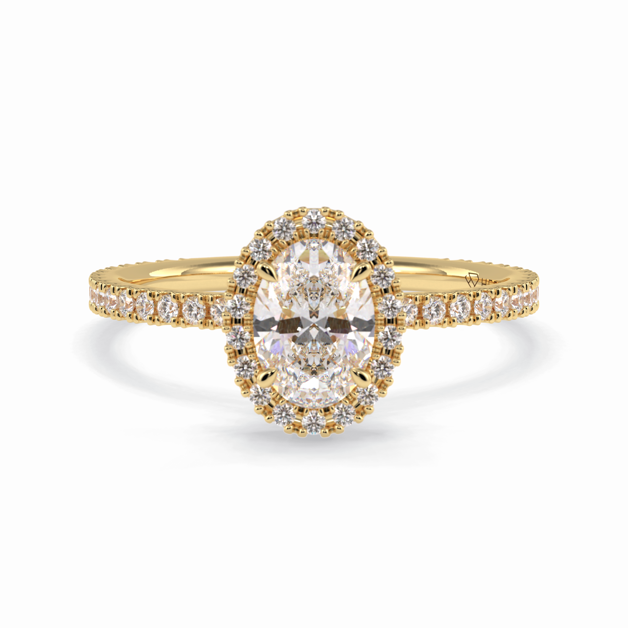 Celestial 0.75 Carat Oval VS1 Lab-Grown Halo Engagement Ring in 18k Yellow Gold