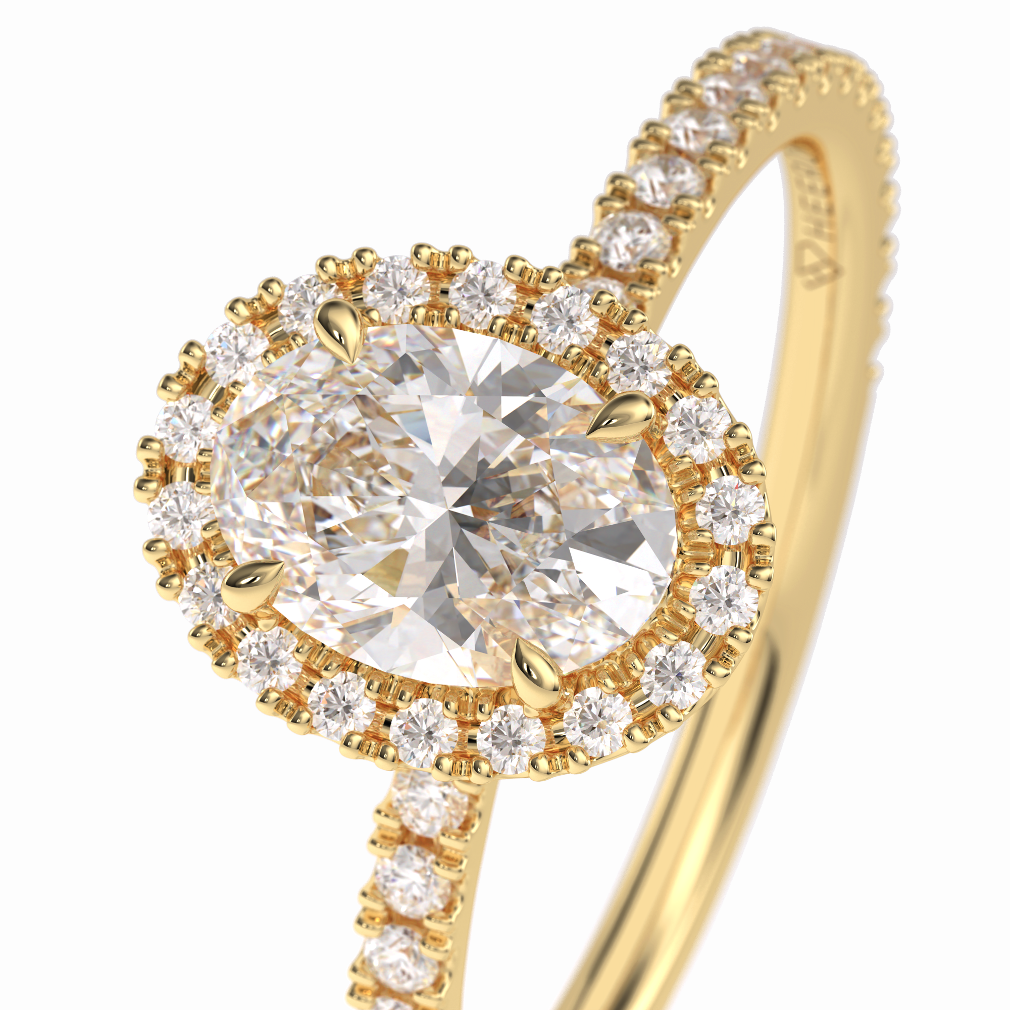 Celestial 0.75 Carat Oval VS1 Lab-Grown Halo Engagement Ring in 18k Yellow Gold