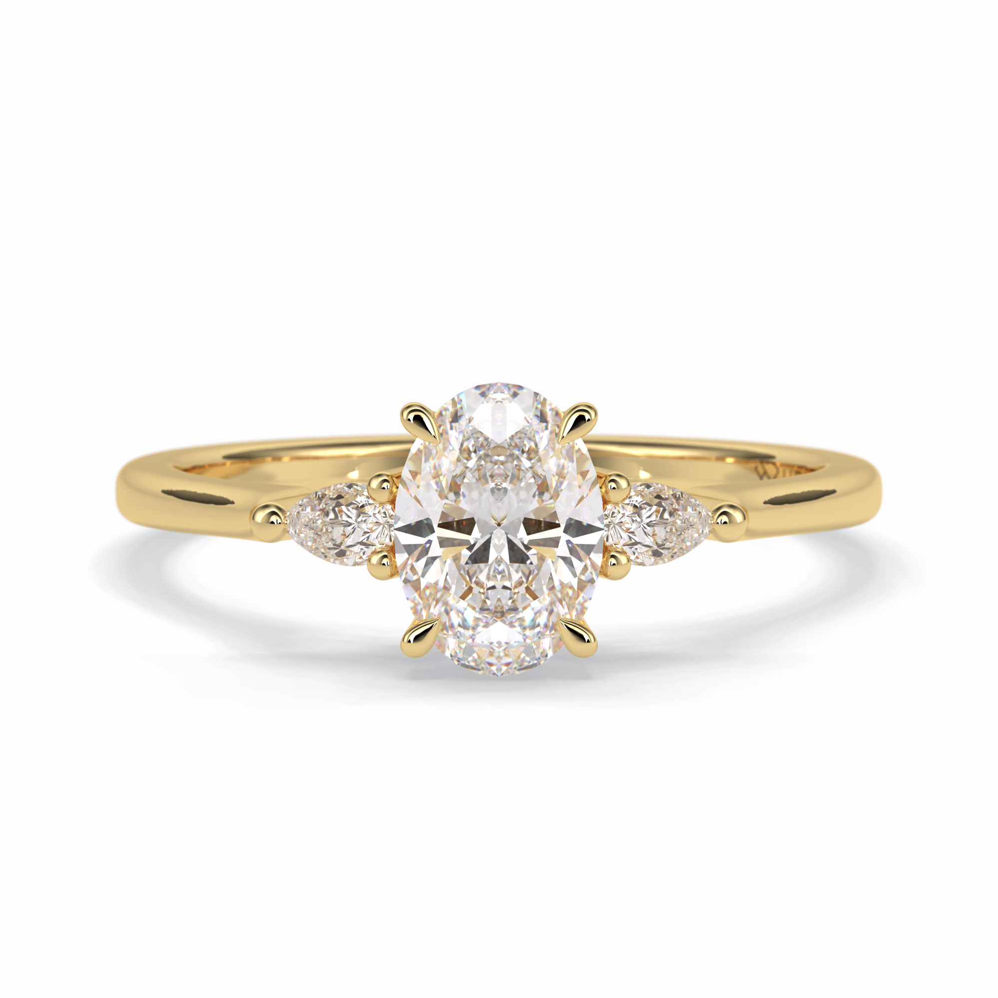 Celestial Harmony 1 Carat Oval VVS1 M oissanite Three Stone Engagement Ring in 18K Yellow Gold 