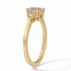 Celestial Harmony 1 Carat Oval VVS1 M oissanite Three Stone Engagement Ring in 18K Yellow Gold 