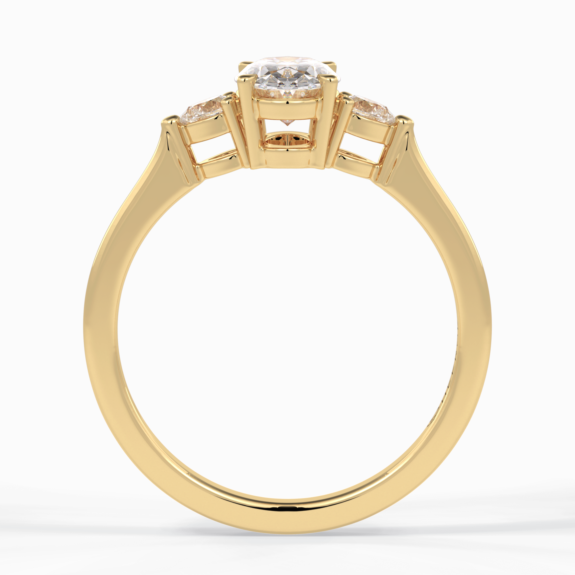 Celestial Harmony 1 Carat Oval VVS1 M oissanite Three Stone Engagement Ring in 18K Yellow Gold 