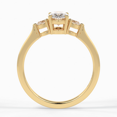 Celestial Harmony 1 Carat Oval VVS1 M oissanite Three Stone Engagement Ring in 18K Yellow Gold 