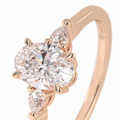 Celestial Harmony 1 Carat Oval VVS1 Moissanite Three Stone Engagement Ring in 18K Rose Gold