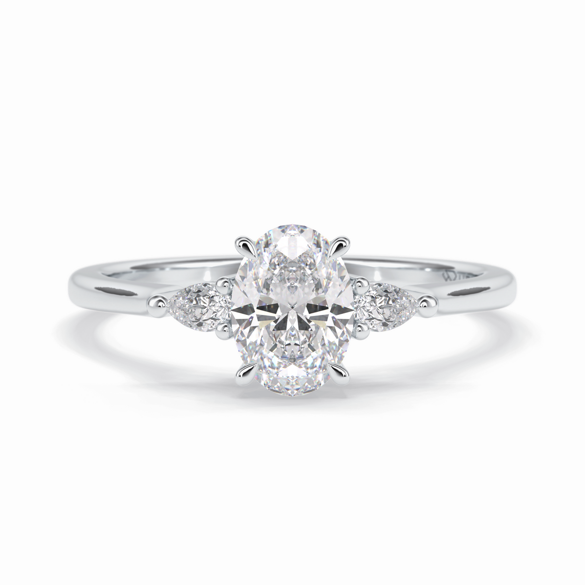 Celestial Harmony 1 Carat Oval VVS1 Moissanite Three Stone Engagement Ring in 18K White Gold