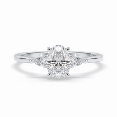 Celestial Harmony 1 Carat Oval VVS1 Moissanite Three Stone Engagement Ring in 18K White Gold