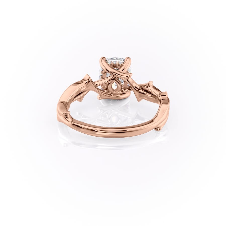 Celestial Pave 2.10 Carat VVS1 Lab-Grown Elongated Cushion Pave Three-Stone Engagement Ring in 18K Rose Gold Back View