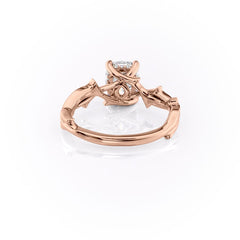 Celestial Pave 2.10 Carat VVS1 Lab-Grown Elongated Cushion Pave Three-Stone Engagement Ring in 18K Rose Gold Back View