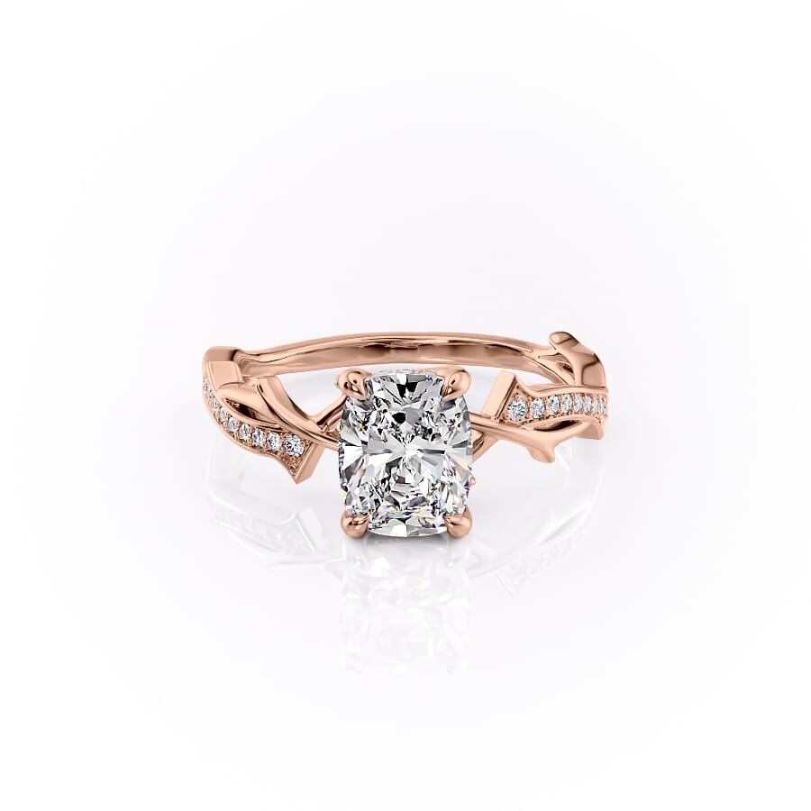Celestial Pave 2.10 Carat VVS1 Lab-Grown Elongated Cushion Pave Three-Stone Engagement Ring in 18K Rose Gold Front View