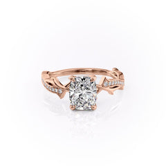 Celestial Pave 2.10 Carat VVS1 Lab-Grown Elongated Cushion Pave Three-Stone Engagement Ring in 18K Rose Gold Front View