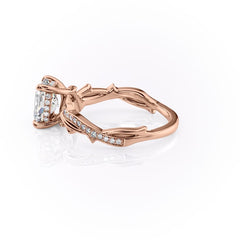 Celestial Pave 2.10 Carat VVS1 Lab-Grown Elongated Cushion Pave Three-Stone Engagement Ring in 18K Rose Gold Left View