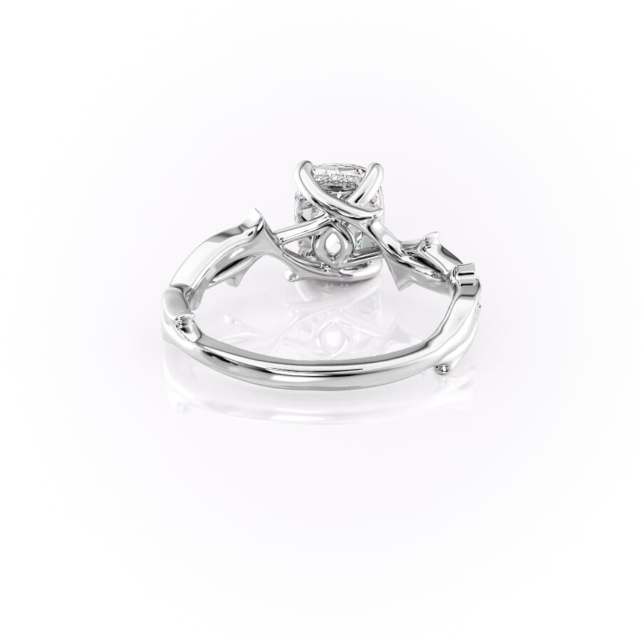 Celestial Pave 2.10 Carat VVS1 Lab-Grown Elongated Cushion Pave Three-Stone Engagement Ring in 18K White Gold Back View