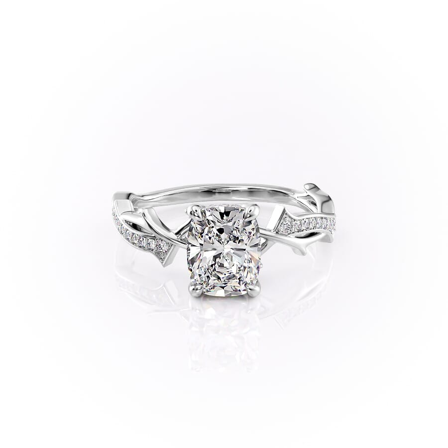 Celestial Pave 2.10 Carat VVS1 Lab-Grown Elongated Cushion Pave Three-Stone Engagement Ring in 18K White Gold Front View