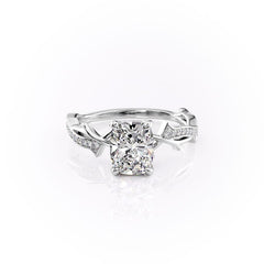 Celestial Pave 2.10 Carat VVS1 Lab-Grown Elongated Cushion Pave Three-Stone Engagement Ring in 18K White Gold Front View