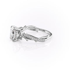 Celestial Pave 2.10 Carat VVS1 Lab-Grown Elongated Cushion Pave Three-Stone Engagement Ring in 18K White Gold Left View