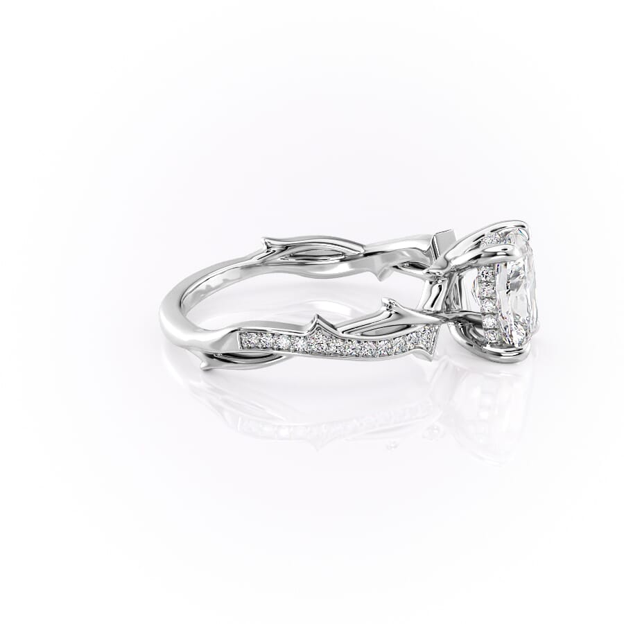 Celestial Pave 2.10 Carat VVS1 Lab-Grown Elongated Cushion Pave Three-Stone Engagement Ring in 18K White Gold Right View