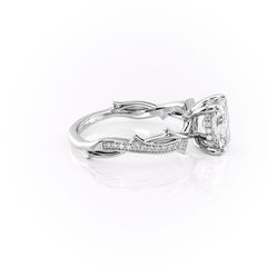 Celestial Pave 2.10 Carat VVS1 Lab-Grown Elongated Cushion Pave Three-Stone Engagement Ring in 18K White Gold Right View