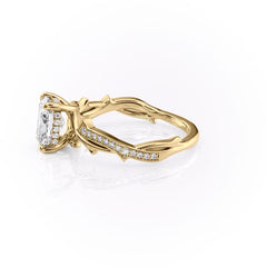Celestial Pave 2.10 Carat VVS1 Lab-Grown Elongated Cushion Pave Three-Stone Engagement Ring in 18K Yellow Gold Left View