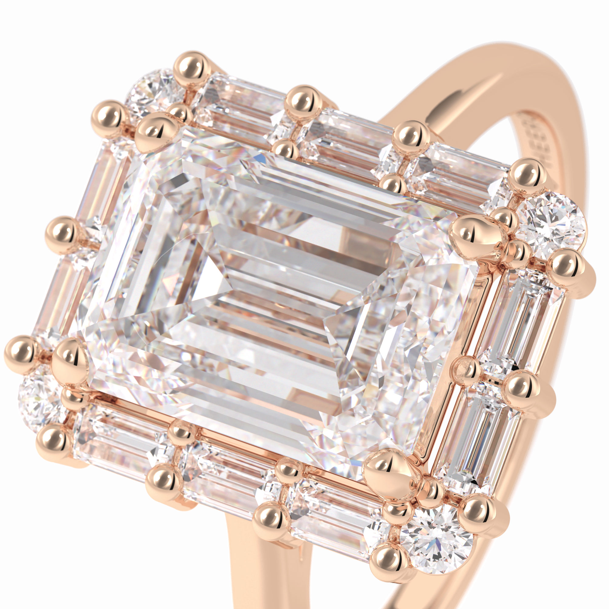 Celestial Portal 2.92 Carat Emerald VS1 Lab-Grown Halo Engagement Ring in 18K Rose Gold