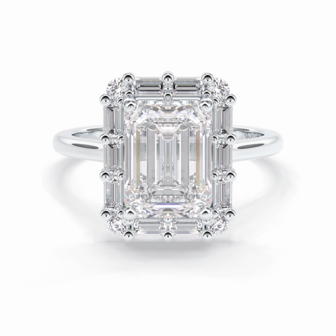 Celestial Portal 2.92 Carat Emerald VS1 Lab-Grown Halo Engagement Ring in 18K Gold