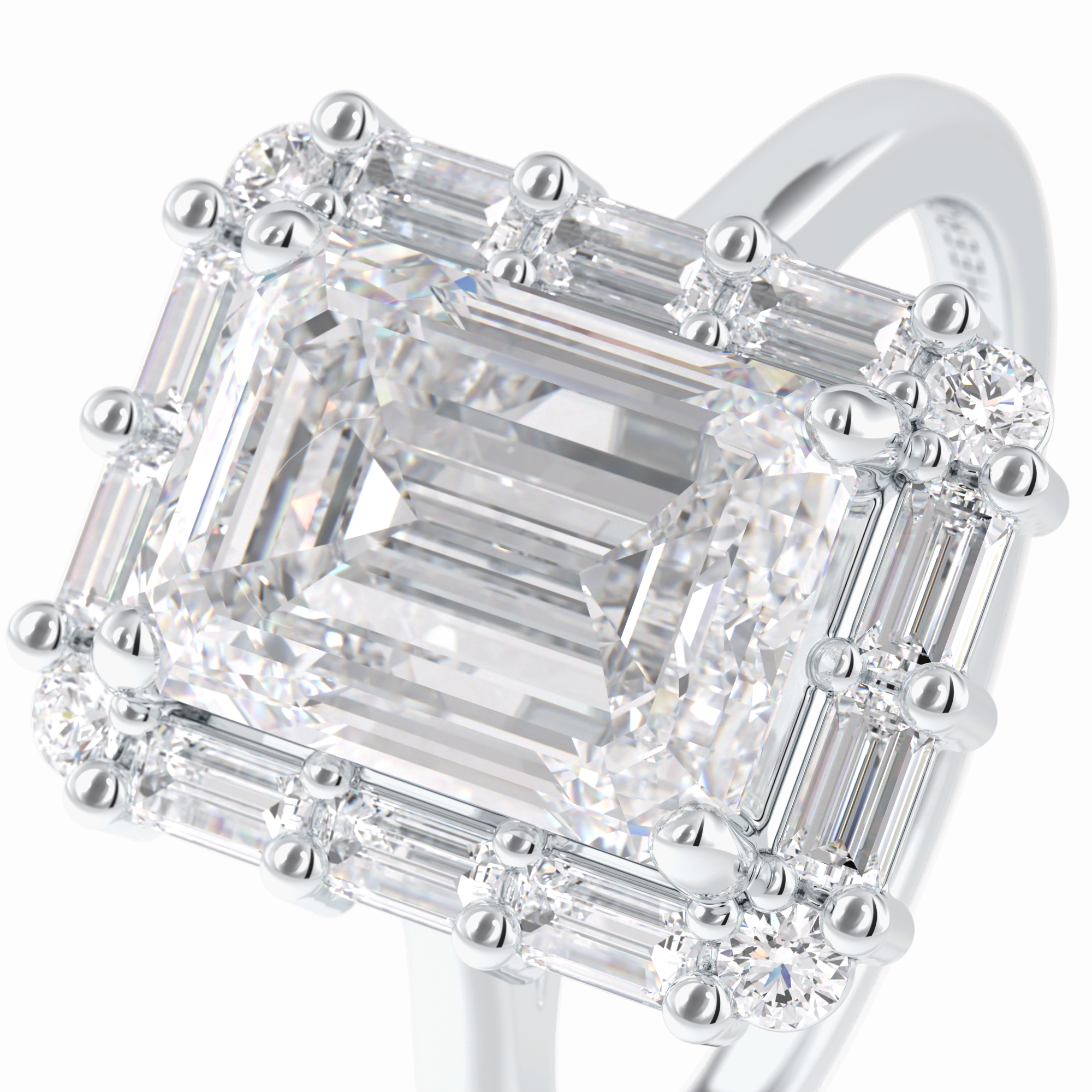 Celestial Portal 2.92 Carat Emerald VS1 Lab-Grown Halo Engagement Ring in 18K White Gold