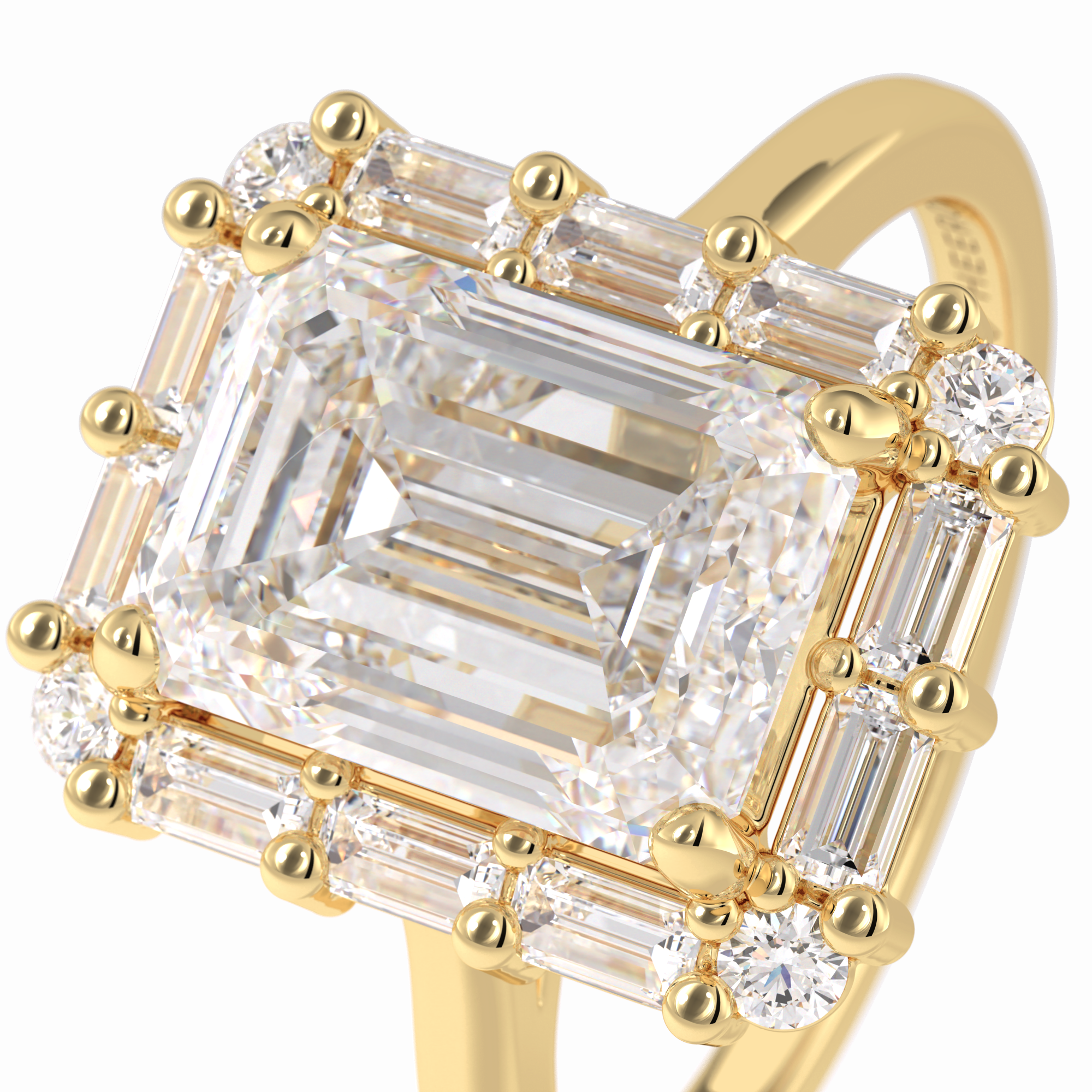 Celestial Portal 2.92 Carat Emerald VS1 Lab-Grown Halo Engagement Ring in 18K Yellow Gold
