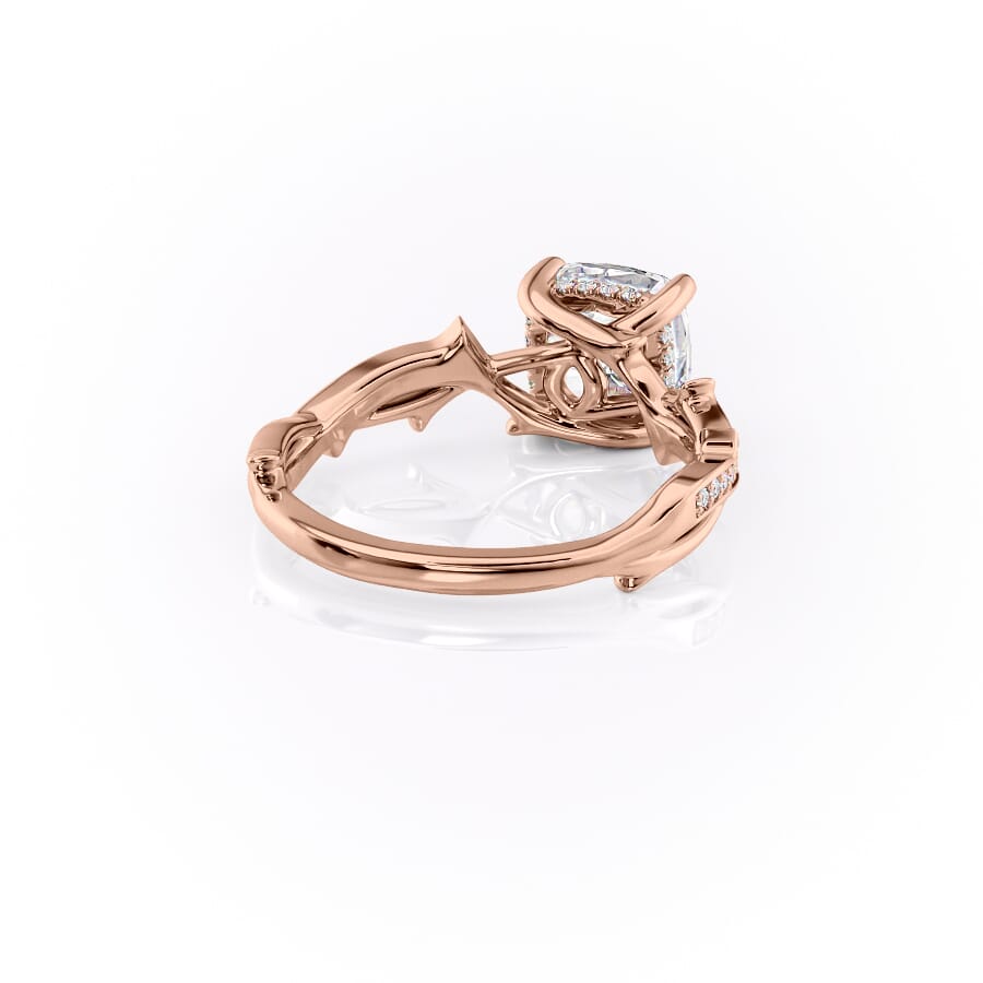 Celestial Radiance 2 Carat VVS1 Lab-Grown Cushion Pave Engagement Ring in 18K Rose Gold Back Cross View