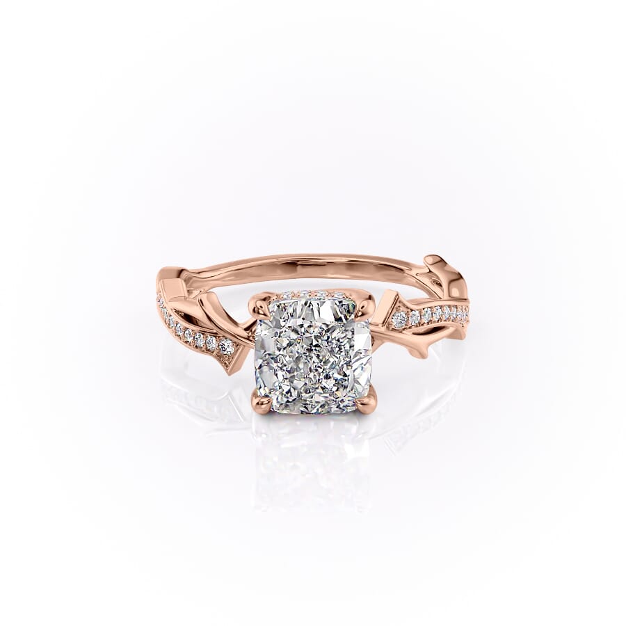 Celestial Radiance 2 Carat VVS1 Lab-Grown Cushion Pave Engagement Ring in 18K Rose Gold Front View
