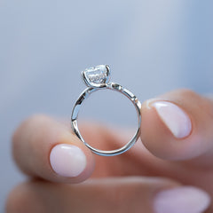 Celestial Radiance 2 Carat VVS1 Lab-Grown Cushion Pave Engagement Ring in 18K White Gold Closeup View