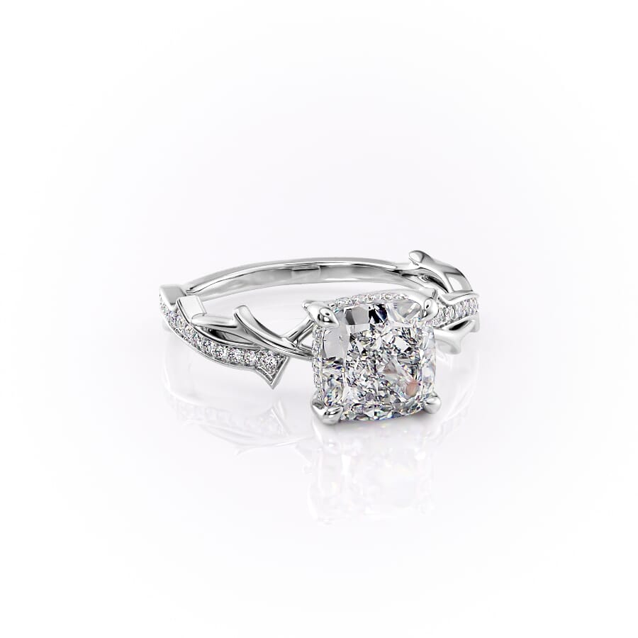 Celestial Radiance 2 Carat VVS1 Lab-Grown Cushion Pave Engagement Ring in 18K White Gold Front Cross View