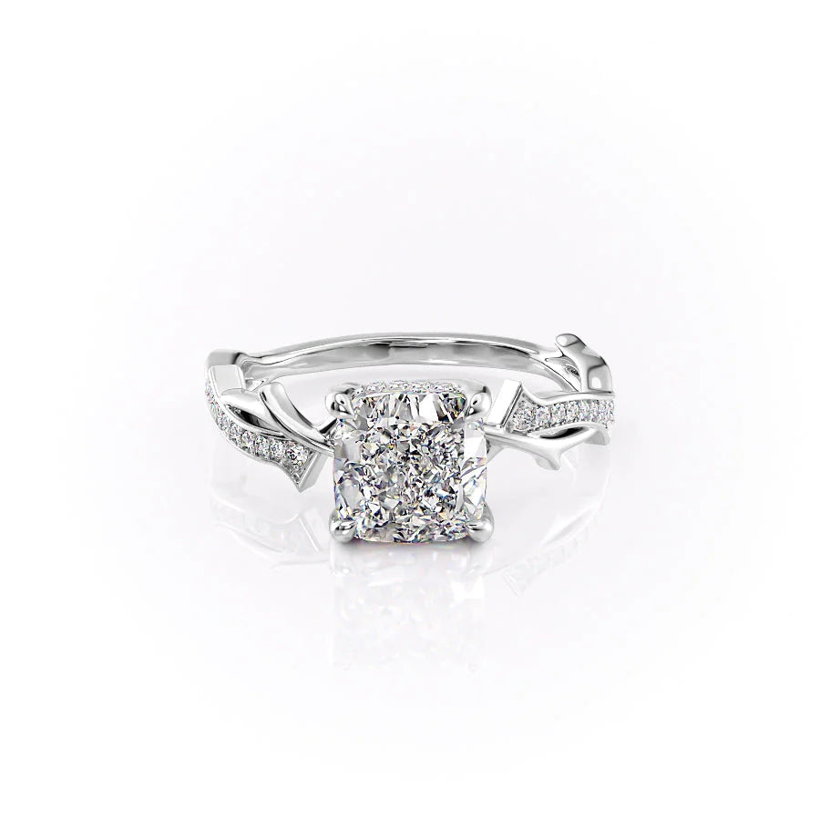 Celestial Radiance 2 Carat VVS1 Lab-Grown Cushion Pave Engagement Ring in 18K White Gold Front View

