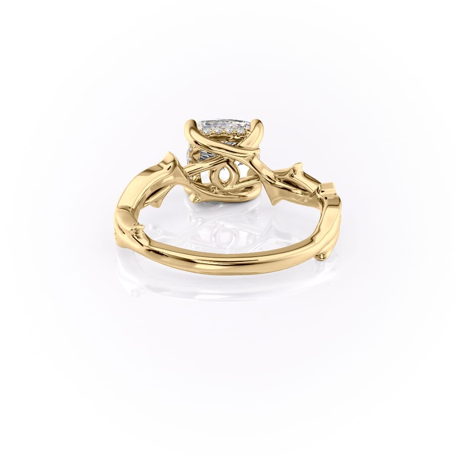 Celestial Radiance 2 Carat VVS1 Lab-Grown Cushion Pave Engagement Ring in 18K Yellow Gold Back View