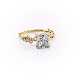 Celestial Radiance 2 Carat VVS1 Lab-Grown Cushion Pave Engagement Ring in 18K Yellow Gold Front Cross View