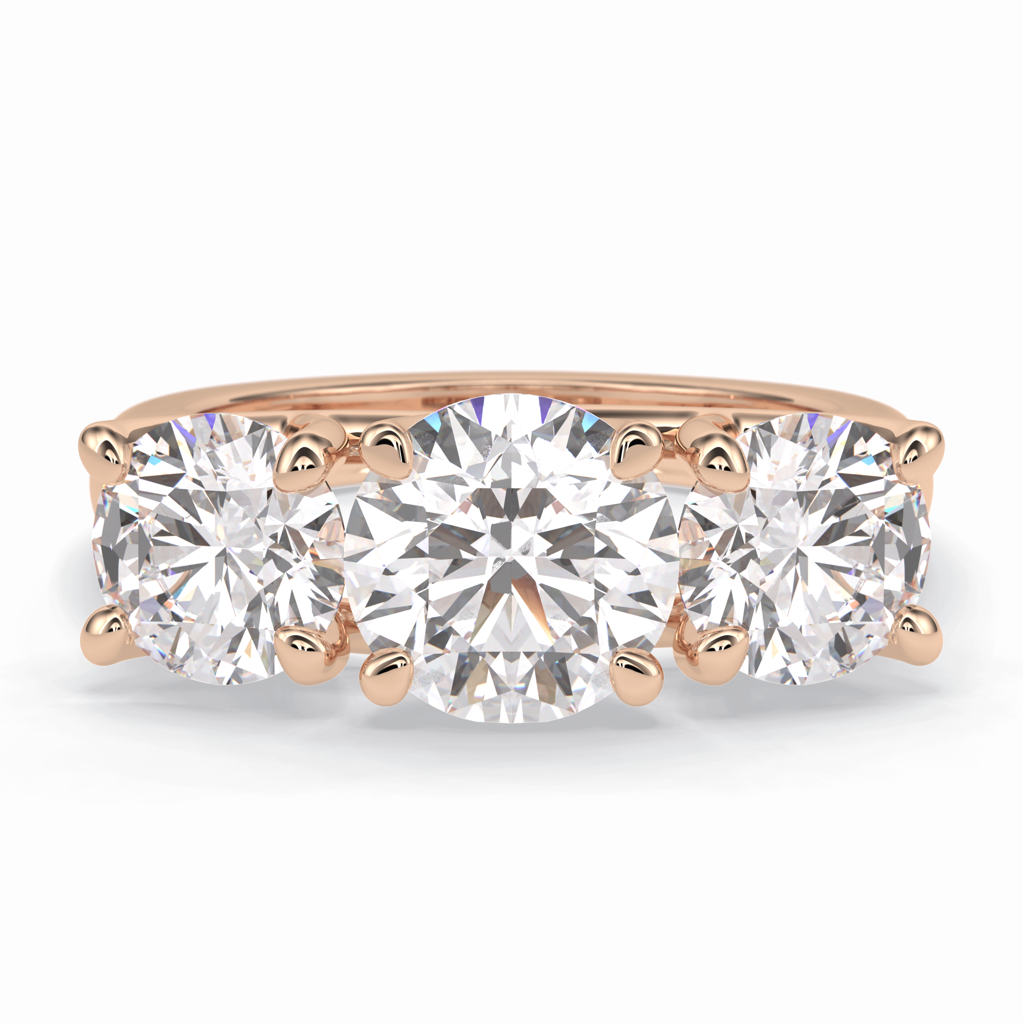 Celestial Trilogy 2.16 Carat Round VS1 Lab-Grown Three Stone Engagement Ring in 18K Rose Gold