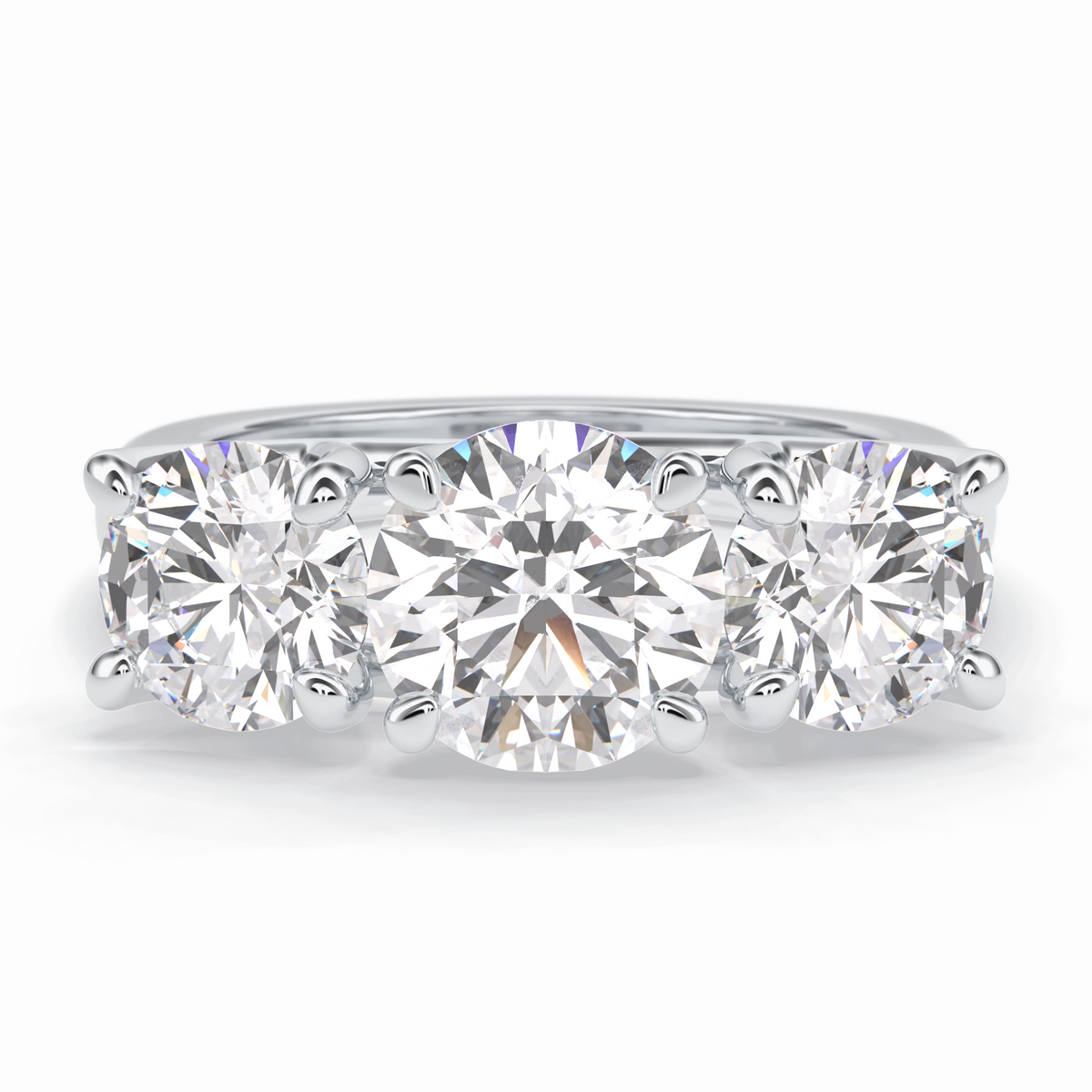 Celestial Trilogy 2.16 Carat Round VS1 Lab-Grown Three Stone Engagement Ring in 18K White Gold