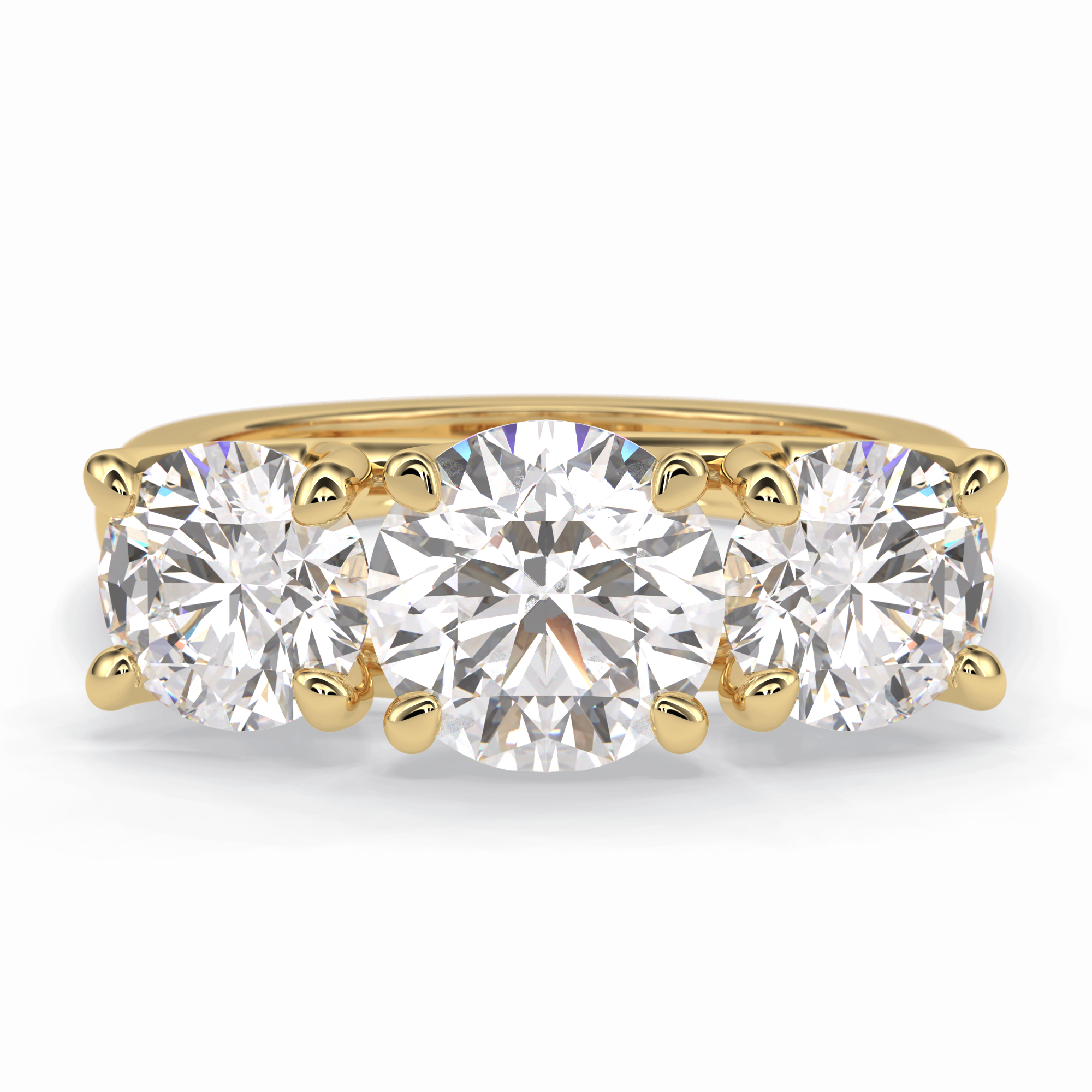 Celestial Trilogy 2.16 Carat Round VS1 Lab-Grown Three Stone Engagement Ring in 18K Yellow Gold