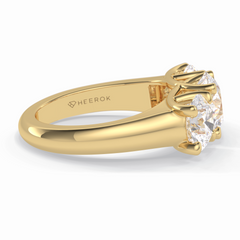 Celestial Trilogy 2.16 Carat Round VS1 Lab-Grown Three Stone Engagement Ring in 18K Yellow Gold