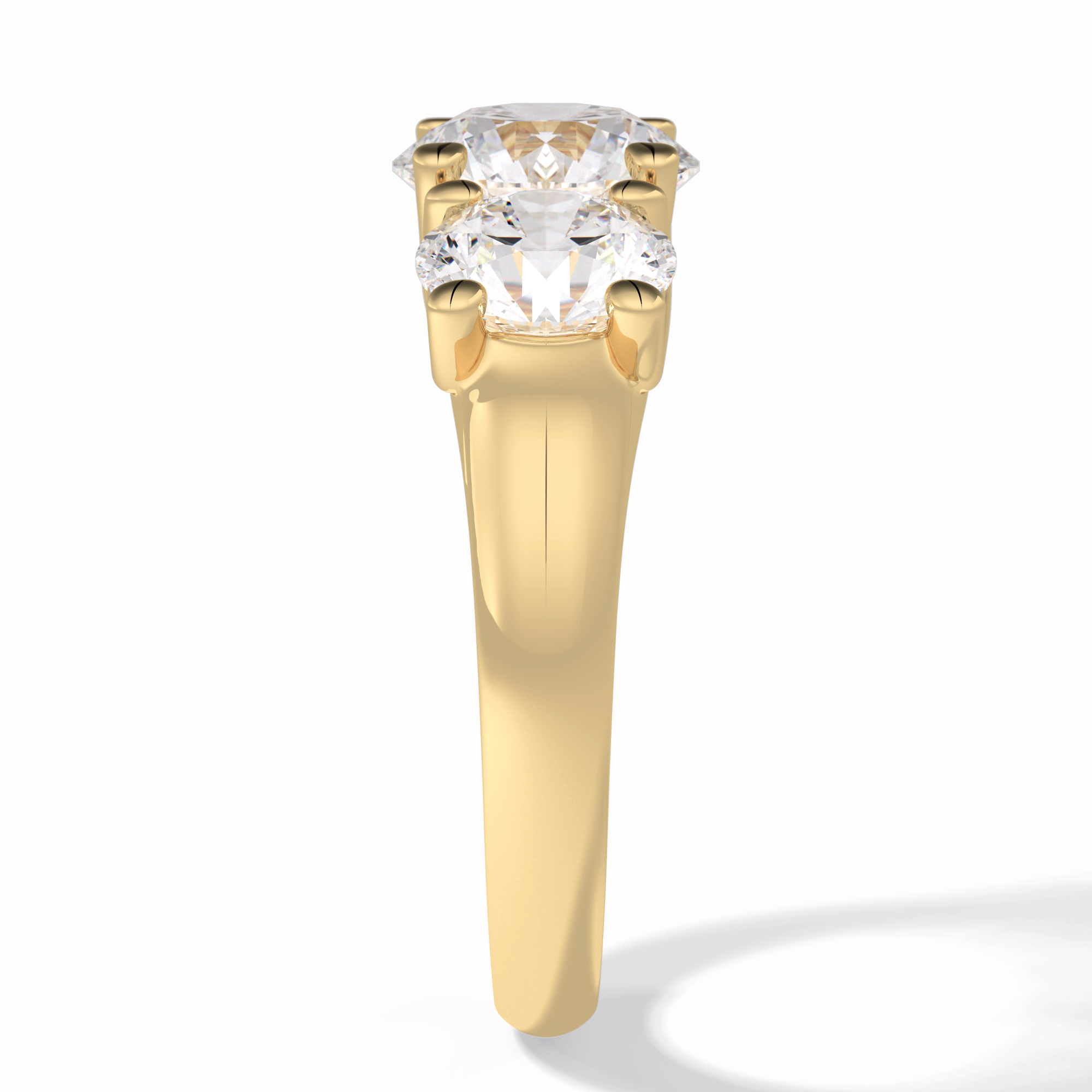Celestial Trilogy 2.16 Carat Round VS1 Lab-Grown Three Stone Engagement Ring in 18K Yellow Gold